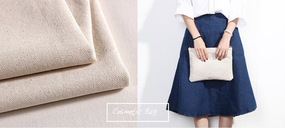 Natural cotton canvas golden metail zipper cosmetic bag