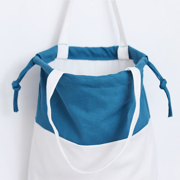 Teal & white cotton canvas totes bag shoulder bag