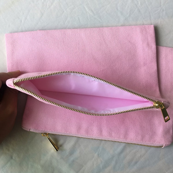 Light pink canvas makeup pouch blank cosmetic bag zipper pouch for DIY craft