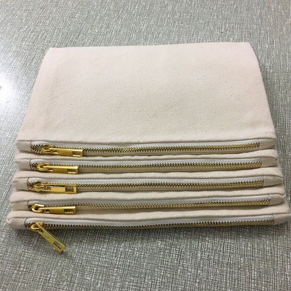 Natural cotton cosmetic bag makeup bag with metal zipper