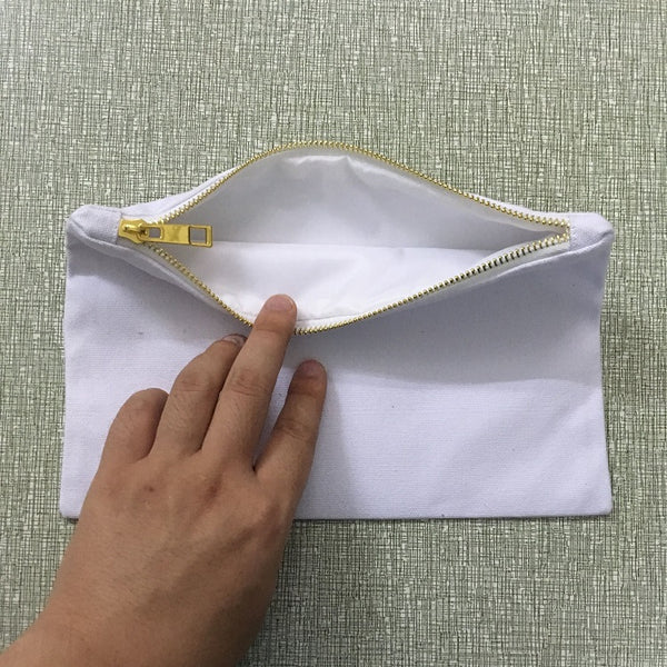White cotton canvas cosmetic bag makeup bag
