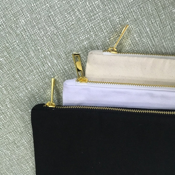 Natural cotton canvas cosmetic bag makeup bag with golden metal zipper