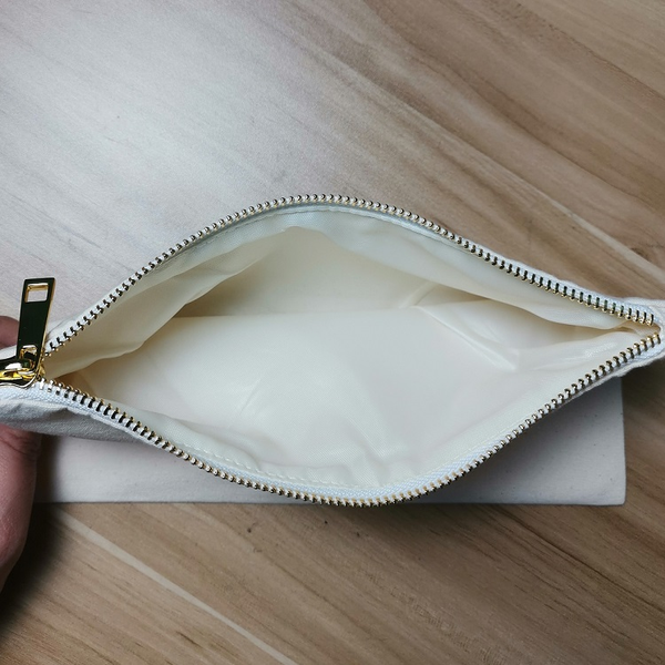 Blank White Cotton Makeup Bag for Personalized Crafting 8 oz Natural Canvas Cosmetic Bag Plain Clutch Bag with Golden Zipper (100pcs)