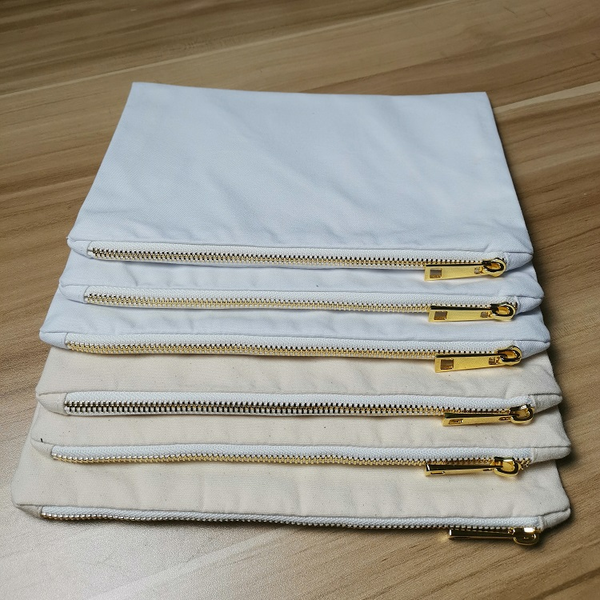 Blank White Cotton Makeup Bag for Personalized Crafting 8 oz Natural Canvas Cosmetic Bag Plain Clutch Bag with Golden Zipper (100pcs)