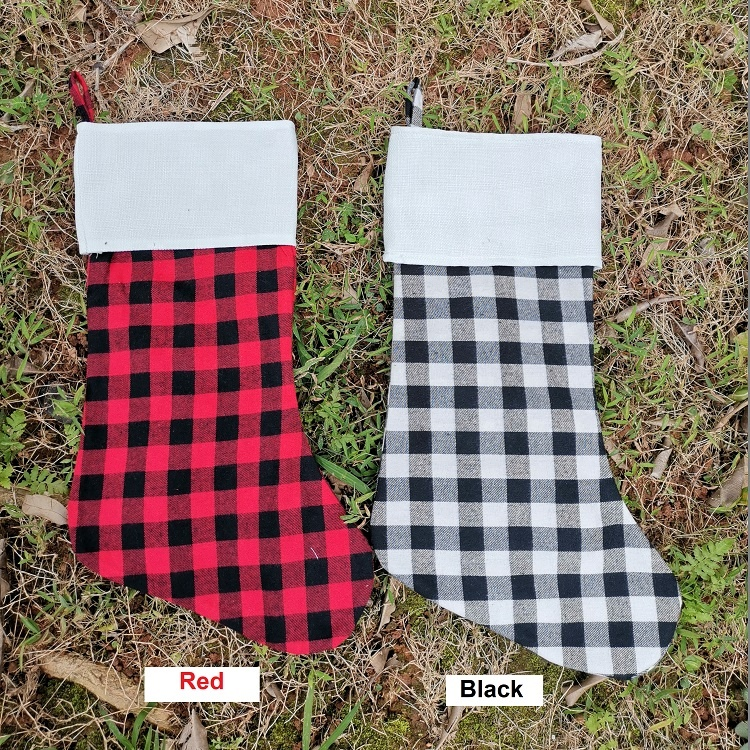 Cotton buffalo plaid Christmas stockings Santa gift pouch blank polyester Christmas stockings (100pcs)
